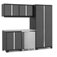 Ensemble de 6 armoires Pro Series avec base, armoire murale, casier et réfrigérateur à porte en acier inoxydable