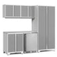 Ensemble de 6 armoires Pro Series avec base, armoire murale, casier et réfrigérateur à porte en acier inoxydable
