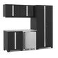 Ensemble de 6 armoires Pro Series avec base, armoire murale, casier et réfrigérateur à porte en acier inoxydable